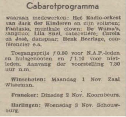 Vreugde & Arbeid - cabaret 3/11/43