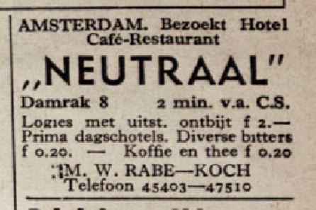 Advertentie Hotel Neutraal 1943